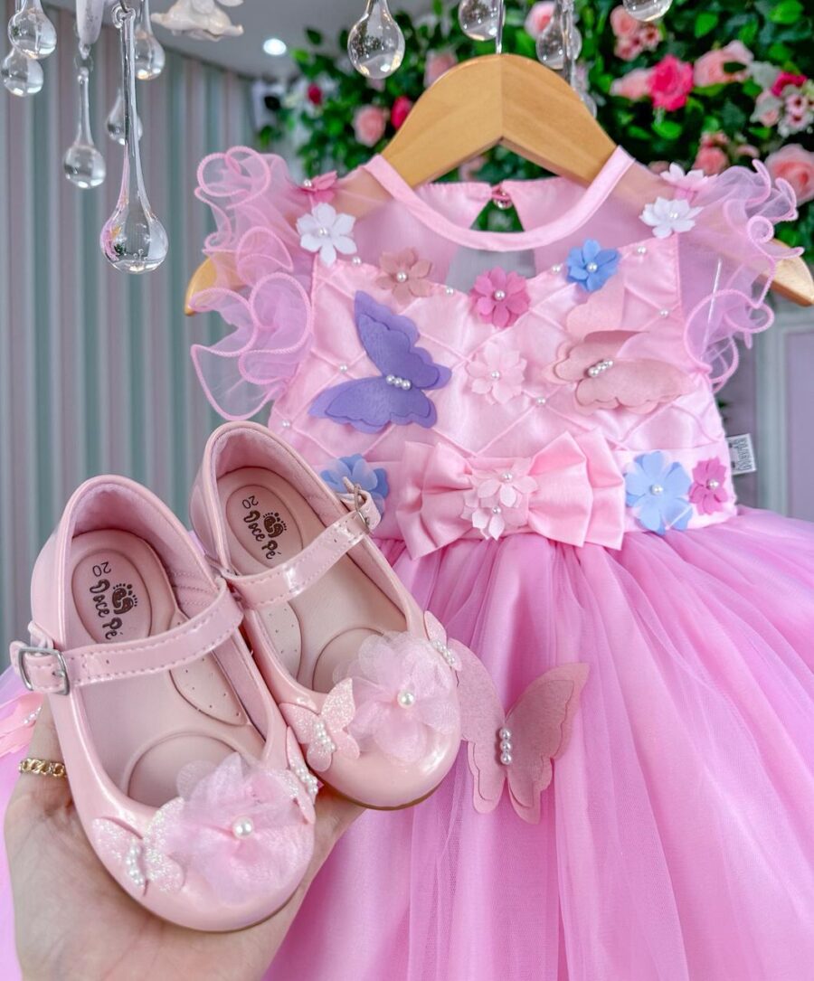 Vestido Infantil Jardim Encantado Marie Rosa com Laço