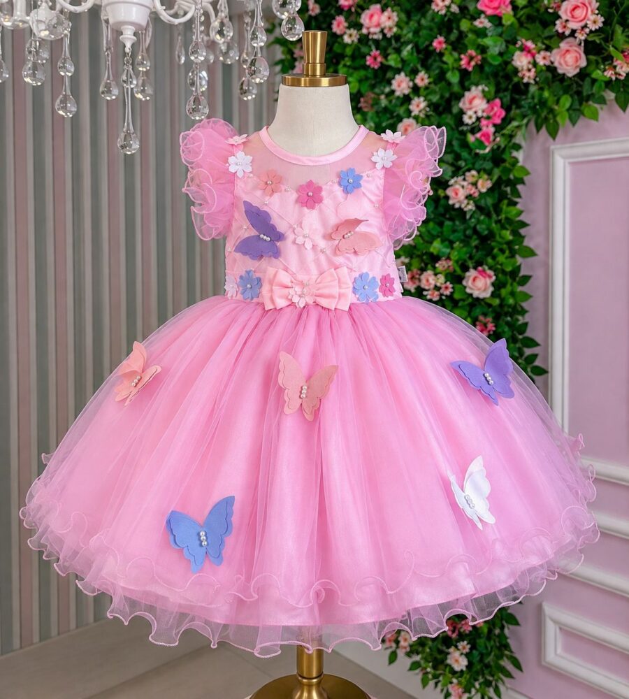 Vestido Infantil Jardim Encantado Marie Rosa com Laço