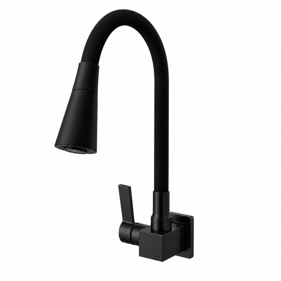 Torneira de Parede Cano Cone 2 Jatos Base Quadrada All Black