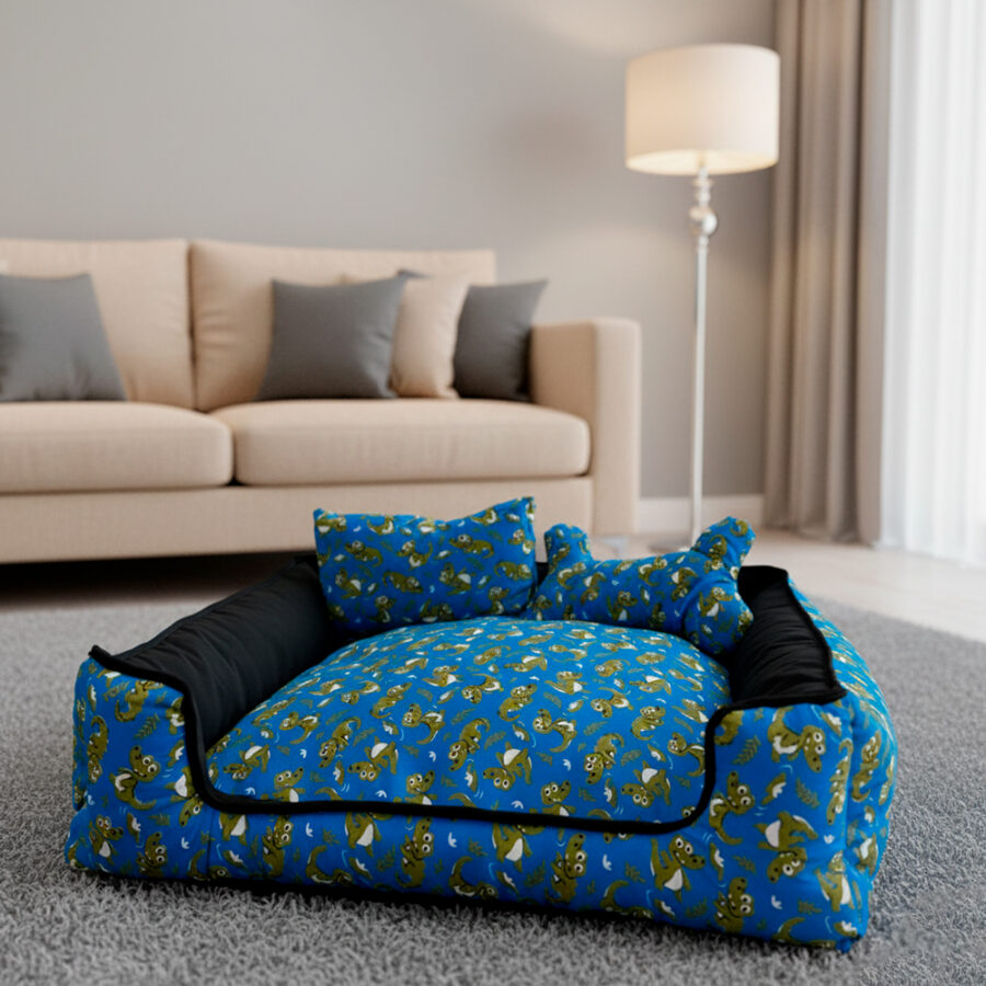 Cama Pet Onix Impermeável Extra Grande Dino Azul