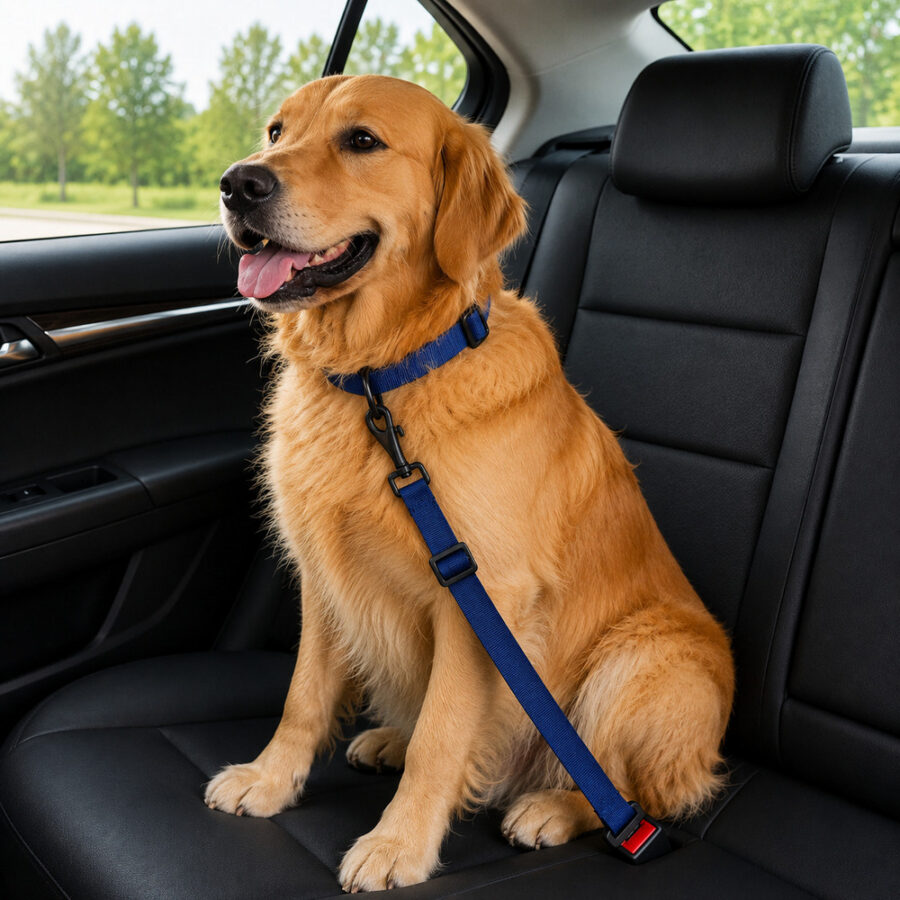 Conjunto Cinto de Segurança e Coleira Pet Simples Azul