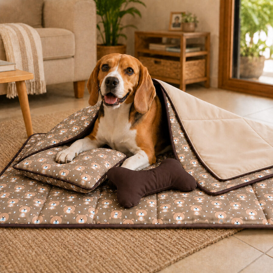 Edredom Pet Lexie Dupla Face Estampado 3 Peças Avelã