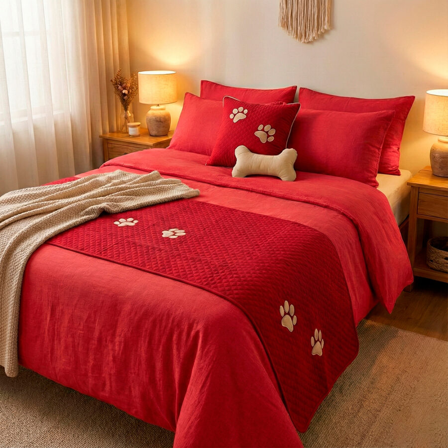 Kit Peseira Pet Impermeável Cama Casal 4 Peças Vermelha