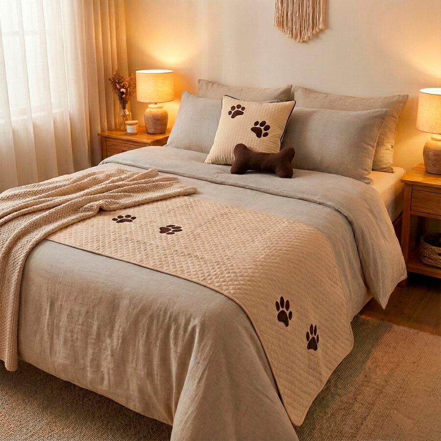 Kit Peseira Pet Impermeável Cama Queen 4 Peças Avelã