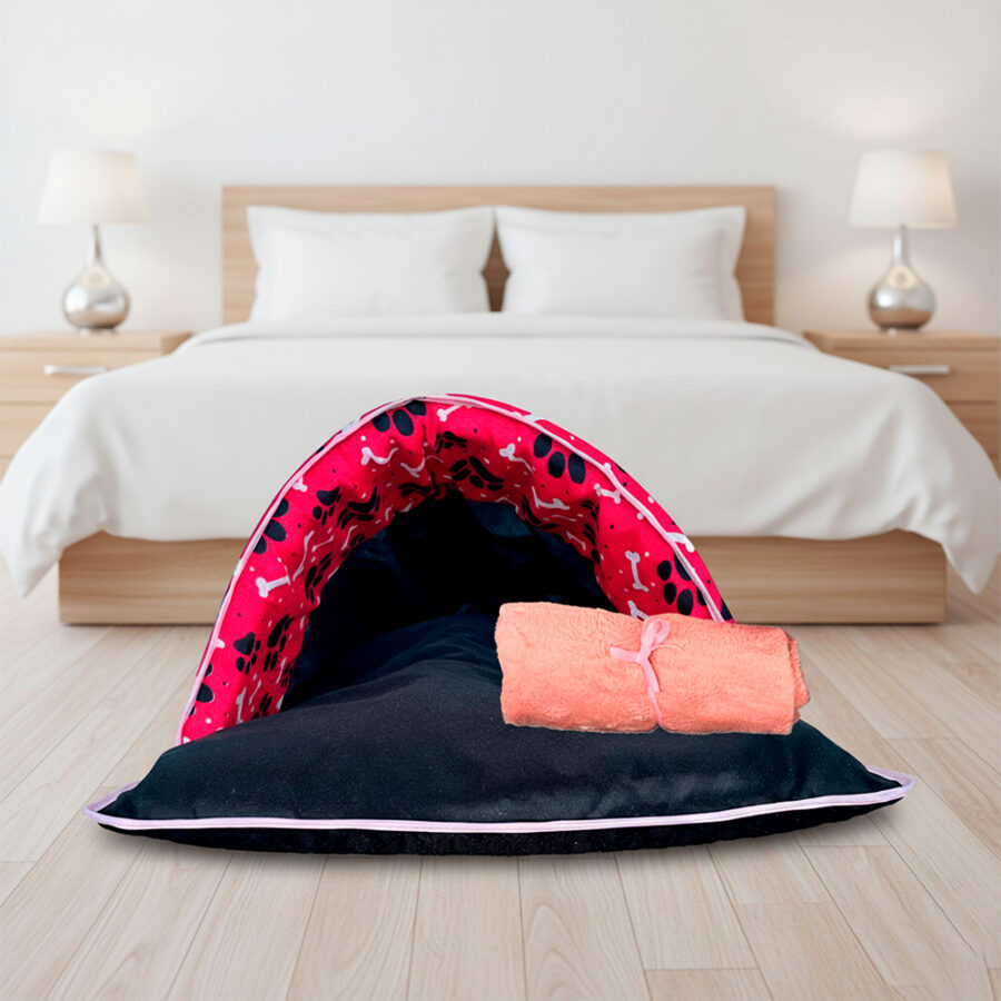 Kit Saco de Dormir Pet Impermeável Téo 2 Peças Pink e Manta