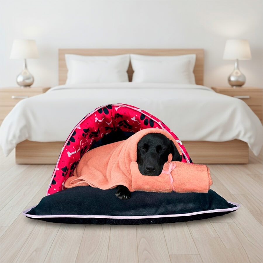 Kit Saco de Dormir Pet Impermeável Téo 2 Peças Pink e Manta