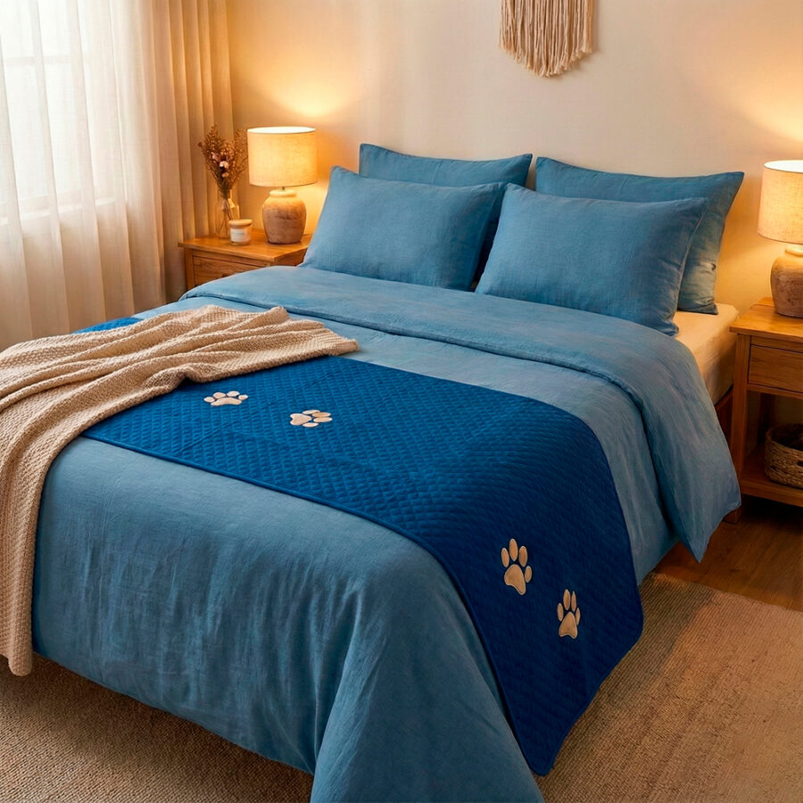 Peseira Pet Impermeável Cama Casal Padrão Azul