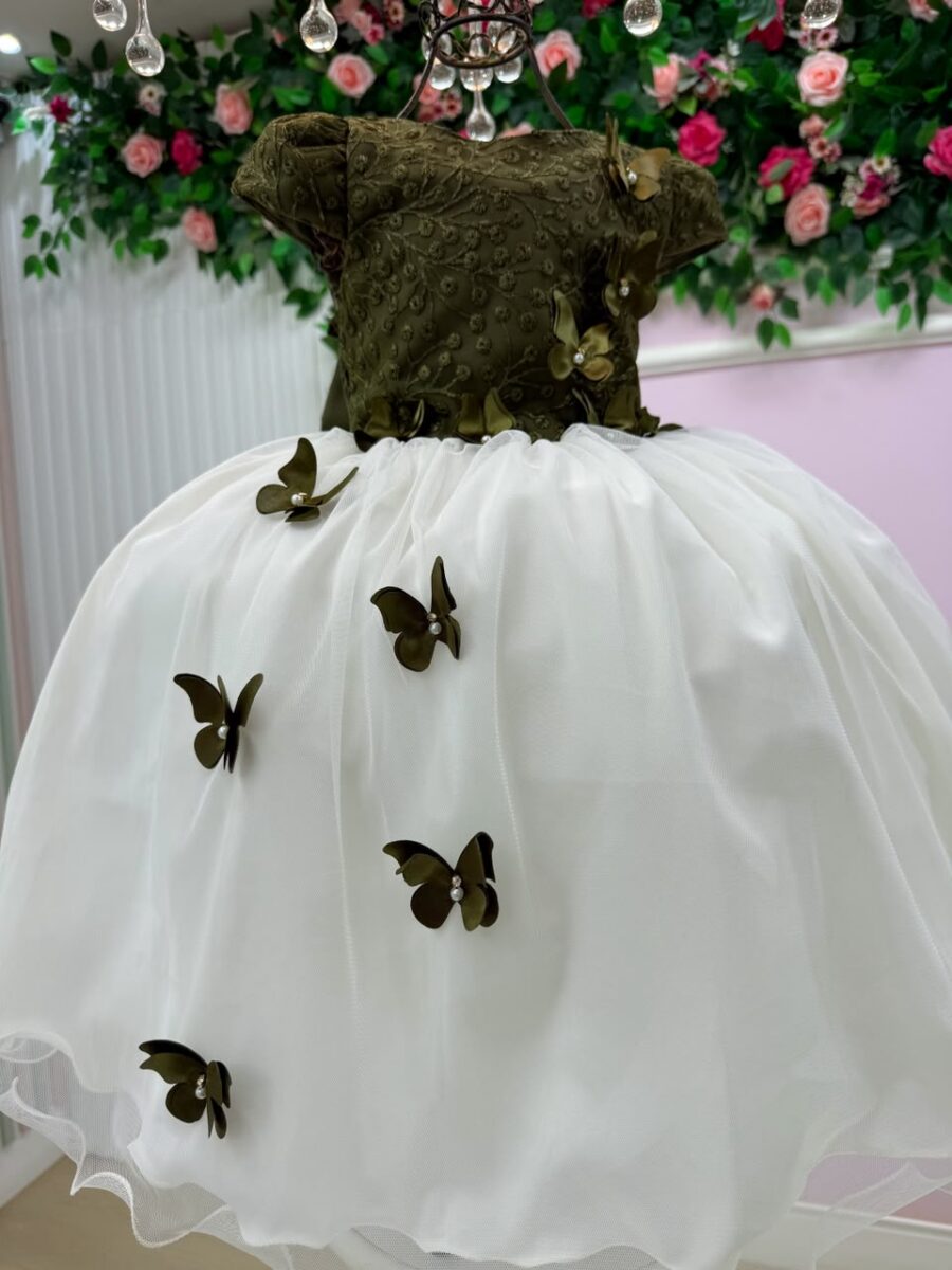Vestido Midi Juvenil Vila Lele Sabrina Verde Militar e Off