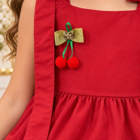 Vestido Infantil Blogueirinha Cerejinha Vermelho com Laço