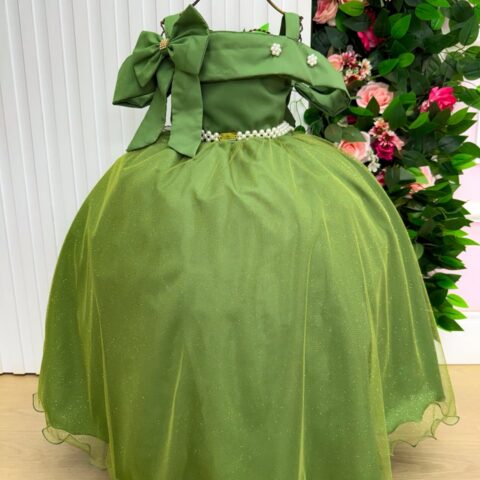 Vestido Banana Club Longo Doce Elegancia Verde Militar