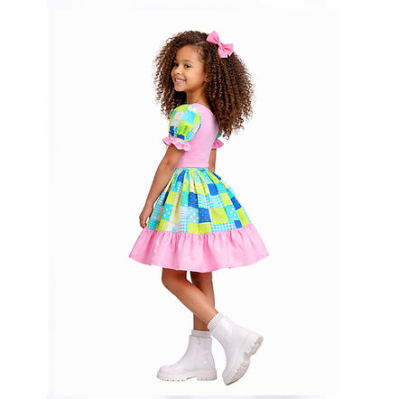 Vestido Caipira Infantil Alícia Poá Rosa Festa Junina