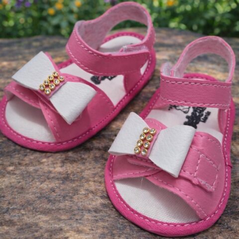 Sandália de Bebê com Laço e Strass Pink ou Dourada