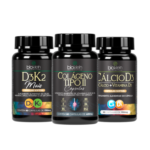 Kit Vitamina D3 K2 Colágeno Tipo II e Cálcio D3