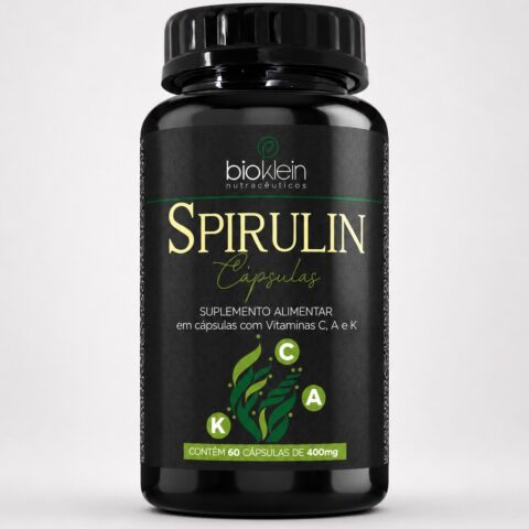 Spirulin Bioklein com Vitaminas A C e K 60 Cápsulas 400mg