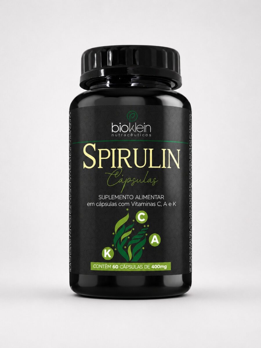 Spirulin Bioklein com Vitaminas A C e K 60 Cápsulas 400mg