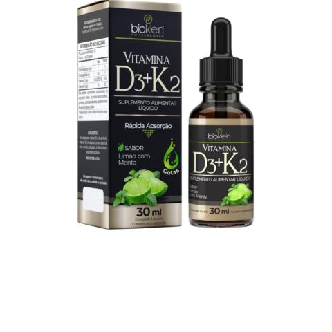 Vitamina D3 e K2 Gotas 30ml Sabor Limão com Menta