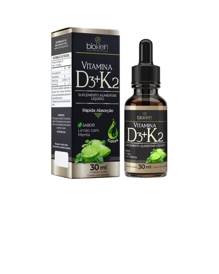Vitamina D3 e K2 Gotas 30ml Sabor Limão com Menta