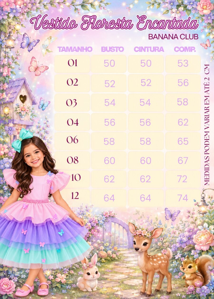 Vestido Infantil Banana Club Floresta Encantada Rosa