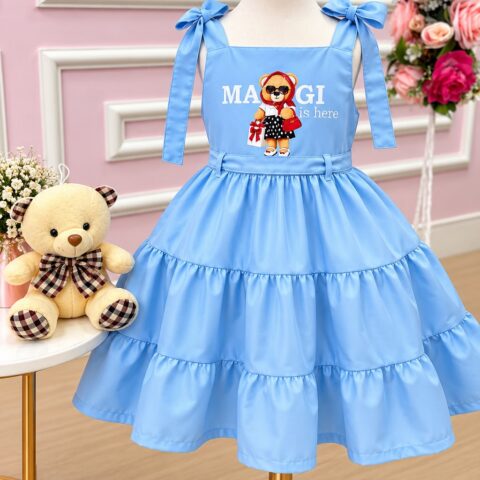Vestido Infantil Blogueirinha Ursinho dos Sonhos Azul Bebê