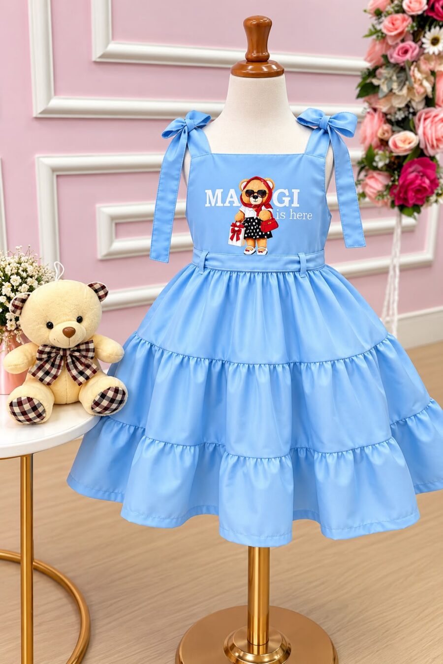 Vestido Infantil Blogueirinha Ursinho dos Sonhos Azul Bebê
