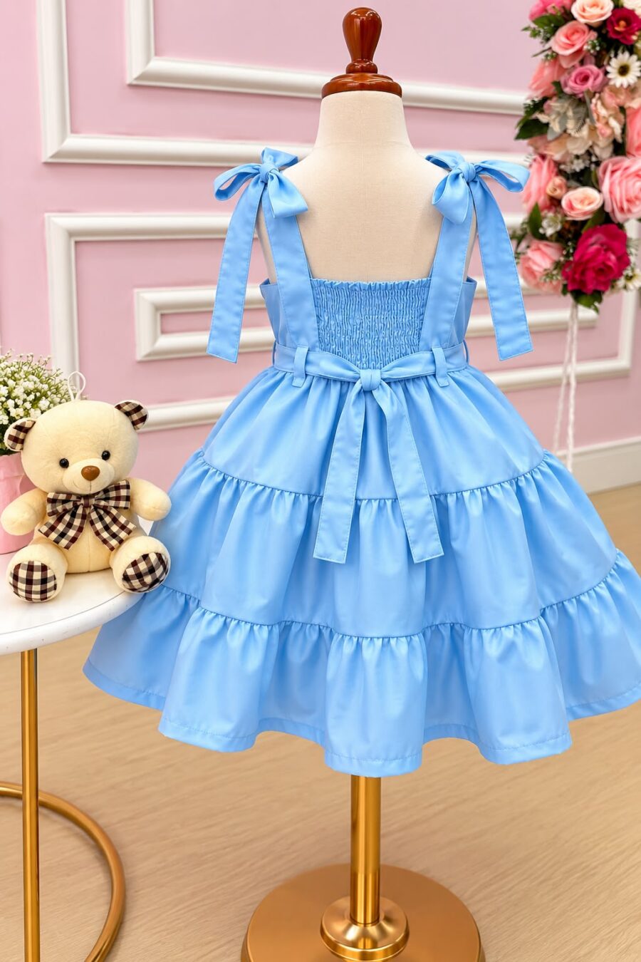 Vestido Infantil Blogueirinha Ursinho dos Sonhos Azul Bebê