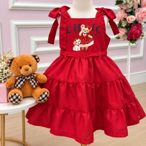 Vestido Infantil Blogueirinha Ursinho dos Sonhos Vermelho
