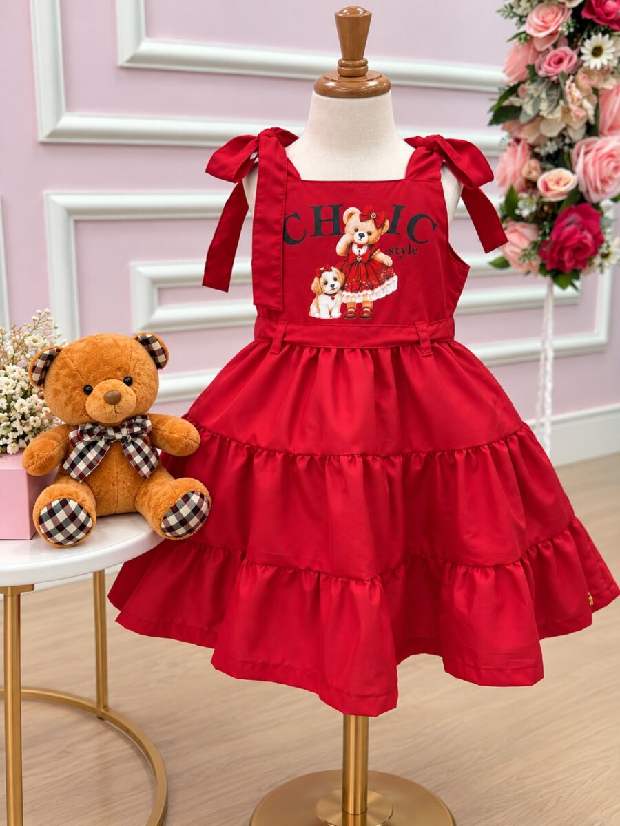 Vestido Infantil Blogueirinha Ursinho dos Sonhos Vermelho