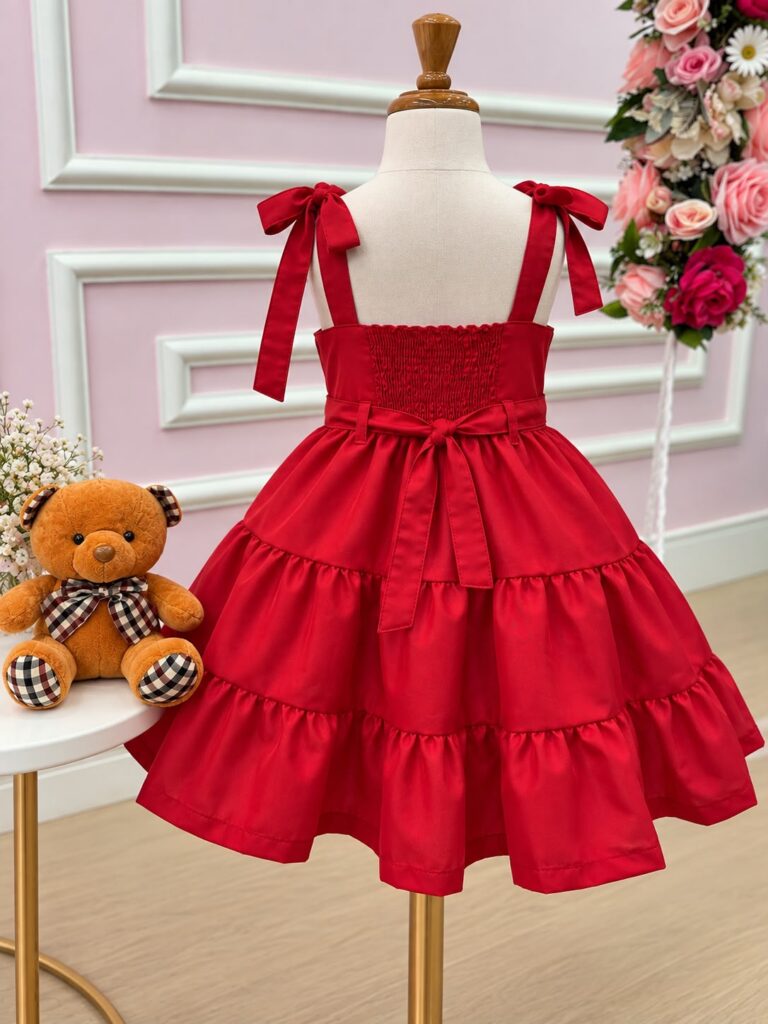 Vestido Infantil Blogueirinha Ursinho dos Sonhos Vermelho