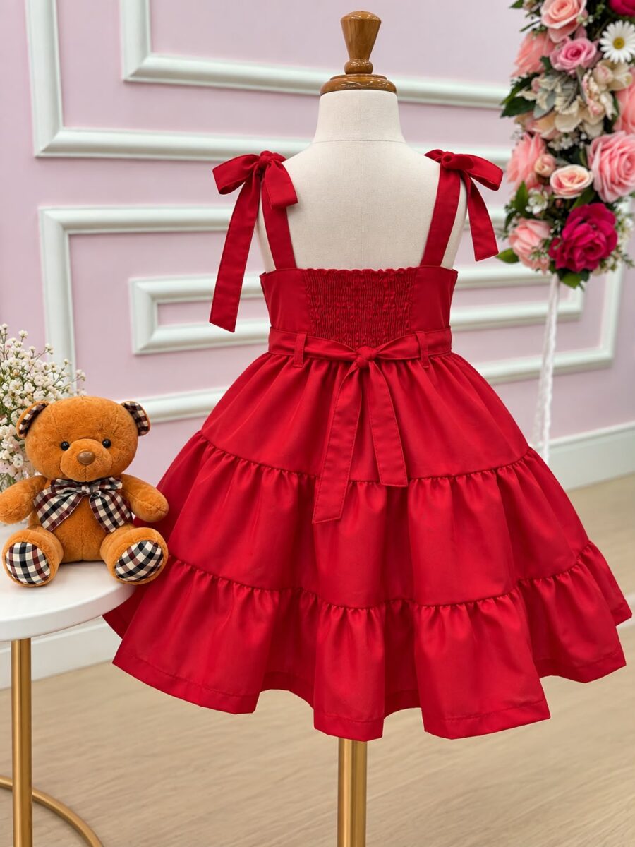 Vestido Infantil Blogueirinha Ursinho dos Sonhos Vermelho