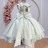 Vestido Infantil Festa Verde Menta Gola Boneca Glitter