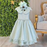 Vestido Infantil Festa Verde Menta Gola Boneca Glitter