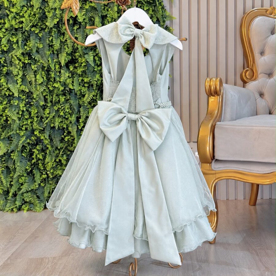 Vestido Infantil Festa Verde Menta Gola Boneca Glitter