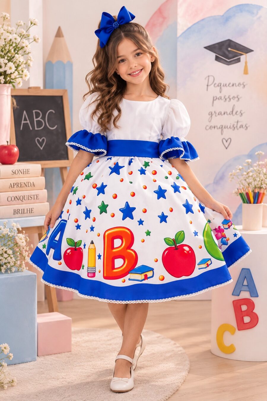 Vestido Infantil Marie Doce Formatura ABC Azul Royal