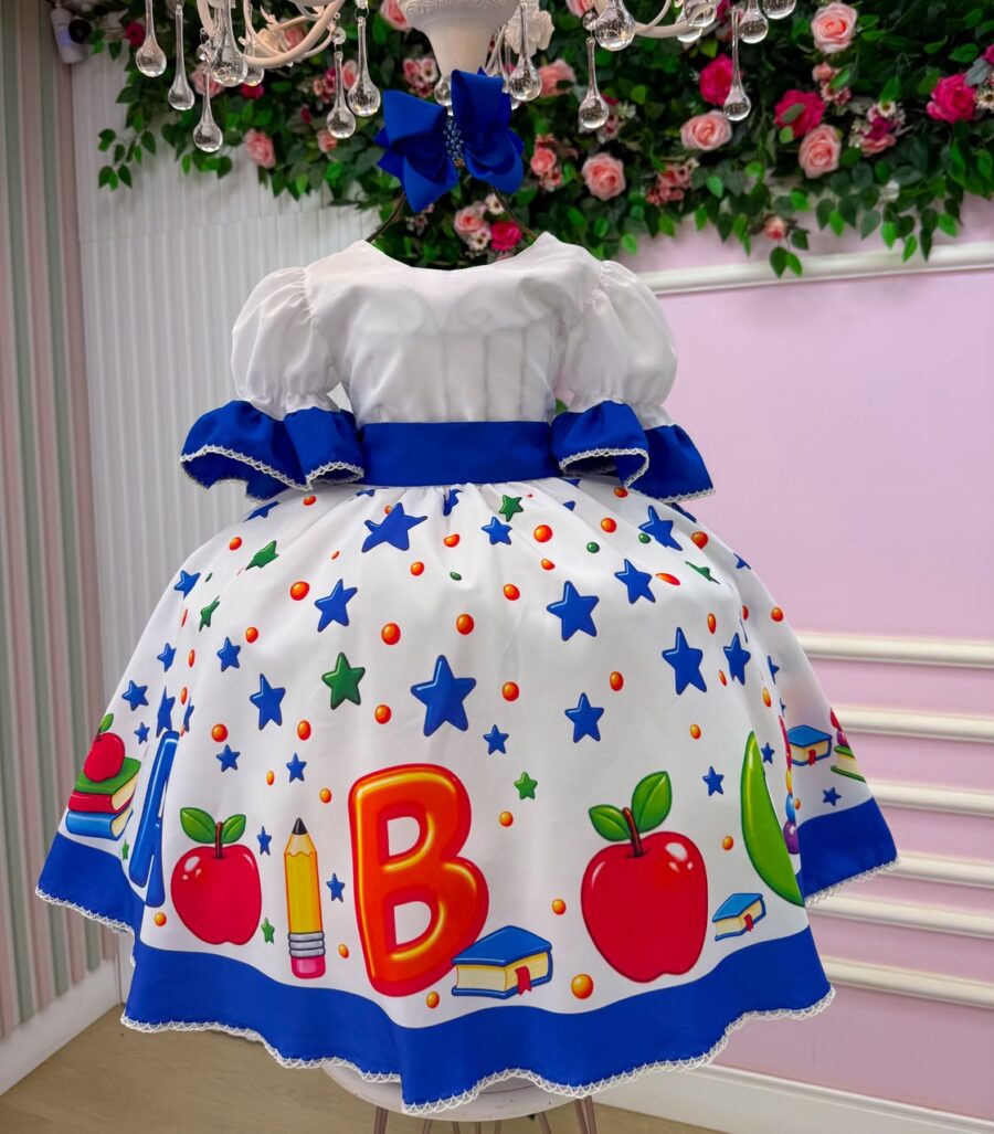 Vestido Infantil Marie Doce Formatura ABC Azul Royal