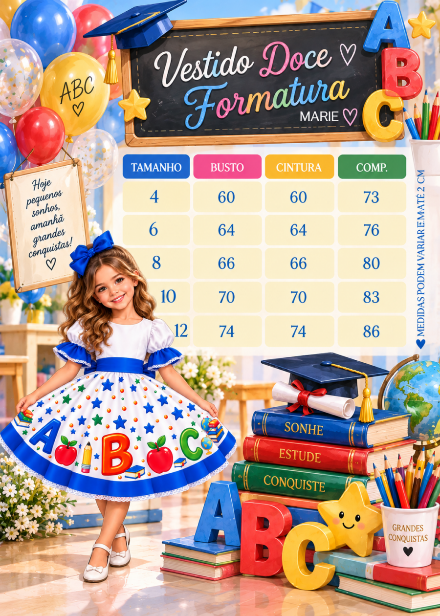 Vestido Infantil Marie Doce Formatura ABC Azul Royal