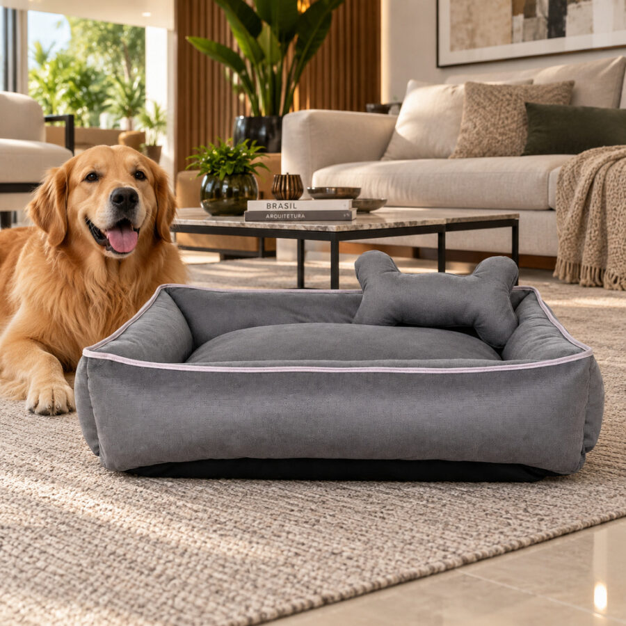 Cama Pet Suede Impermeável Pequena Cinza