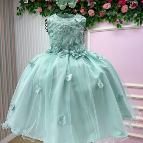 Vestido Juvenil Vila Lele Regata Flores Verde Menta