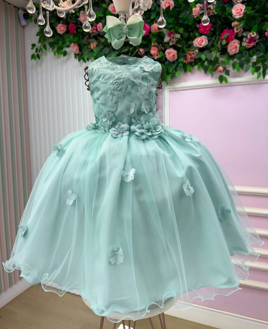 Vestido Juvenil Vila Lele Regata Flores Verde Menta