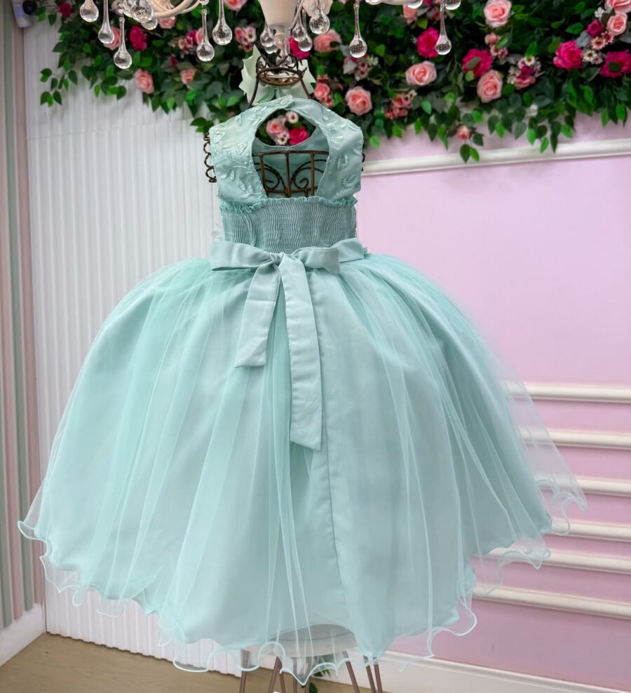 Vestido Juvenil Vila Lele Regata Flores Verde Menta