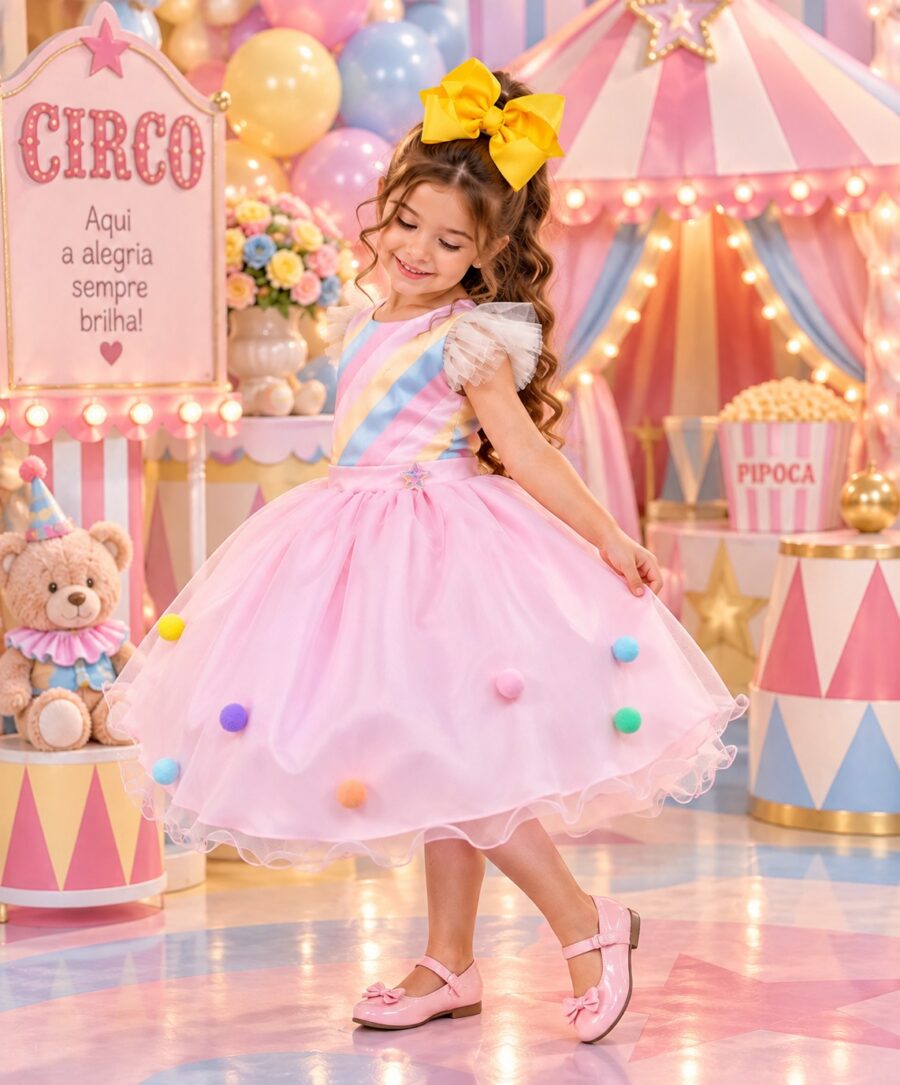 Vestido Infantil Temático Circo Candy Mini Miss Pompons