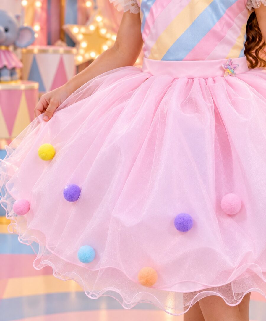 Vestido Infantil Temático Circo Candy Mini Miss Pompons