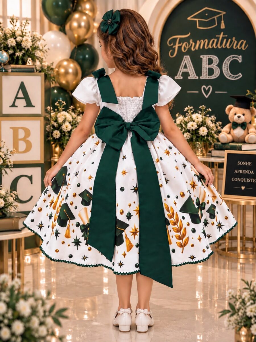 Vestido Infantil Formatura ABC Marie Verde Esmeralda