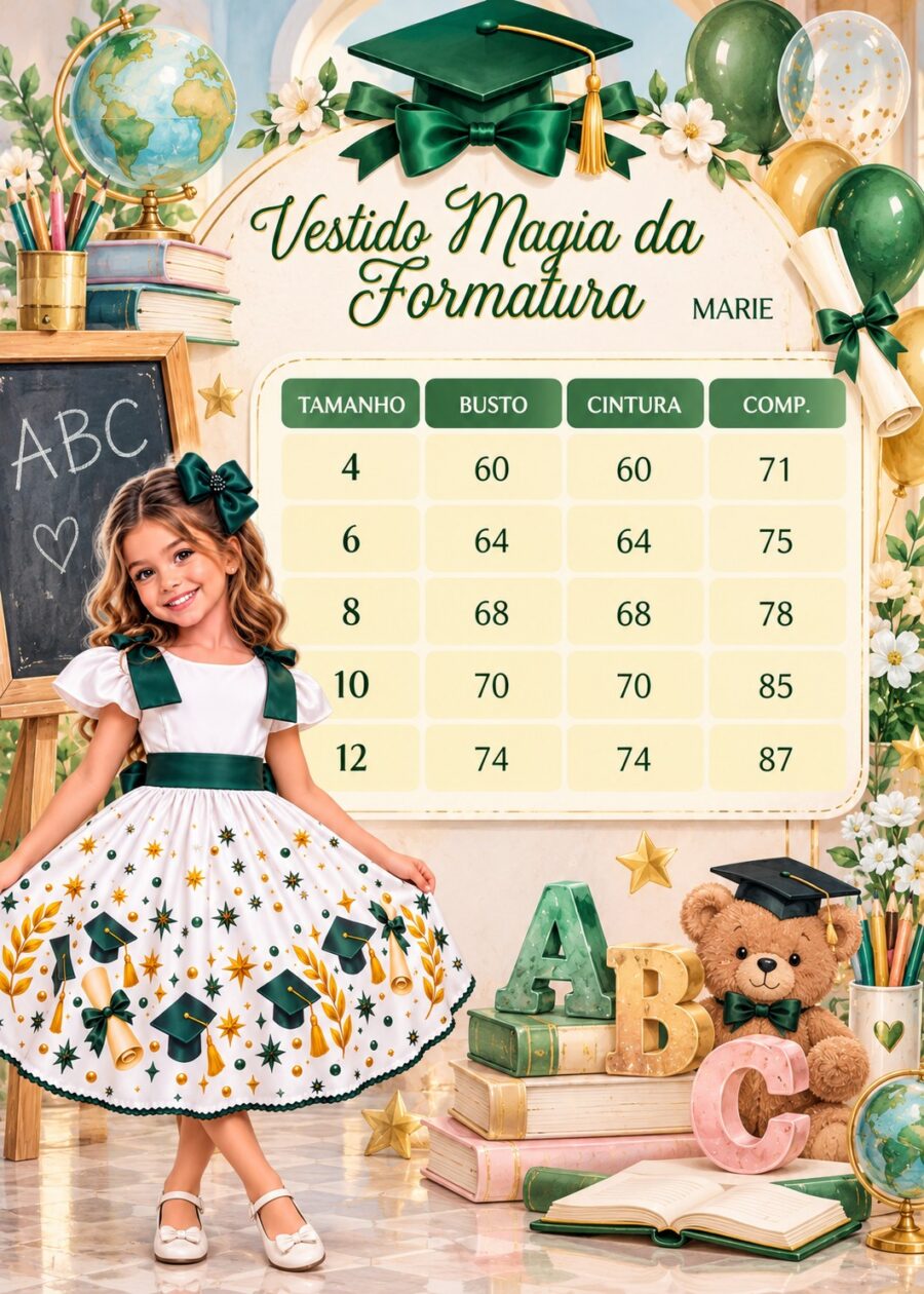Vestido Infantil Formatura ABC Marie Verde Esmeralda