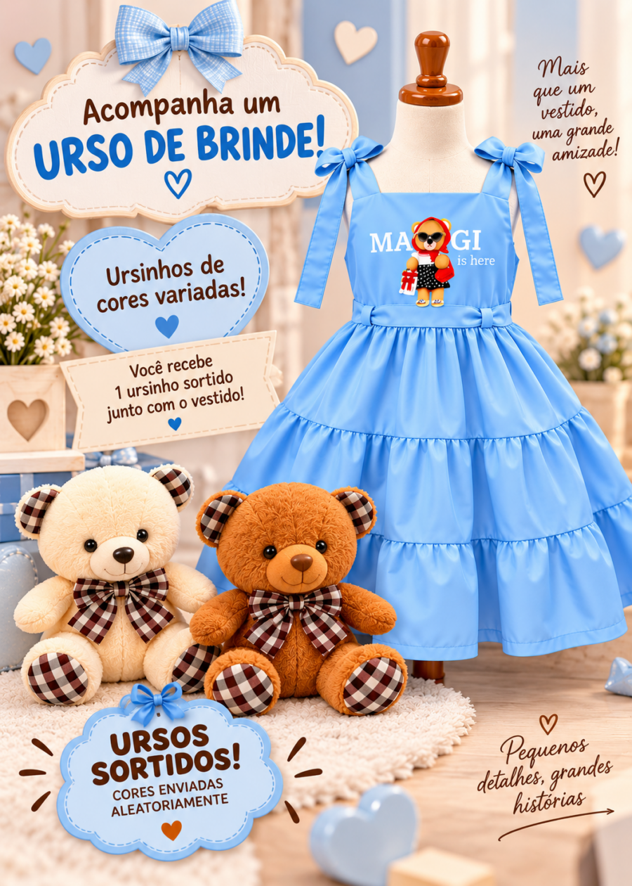 Vestido Infantil Blogueirinha Ursinho dos Sonhos Vermelho