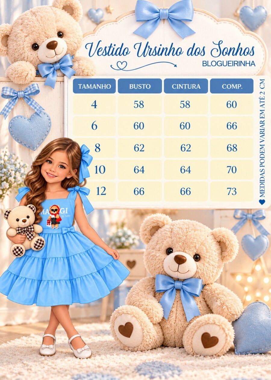 Vestido Infantil Blogueirinha Ursinho dos Sonhos Vermelho