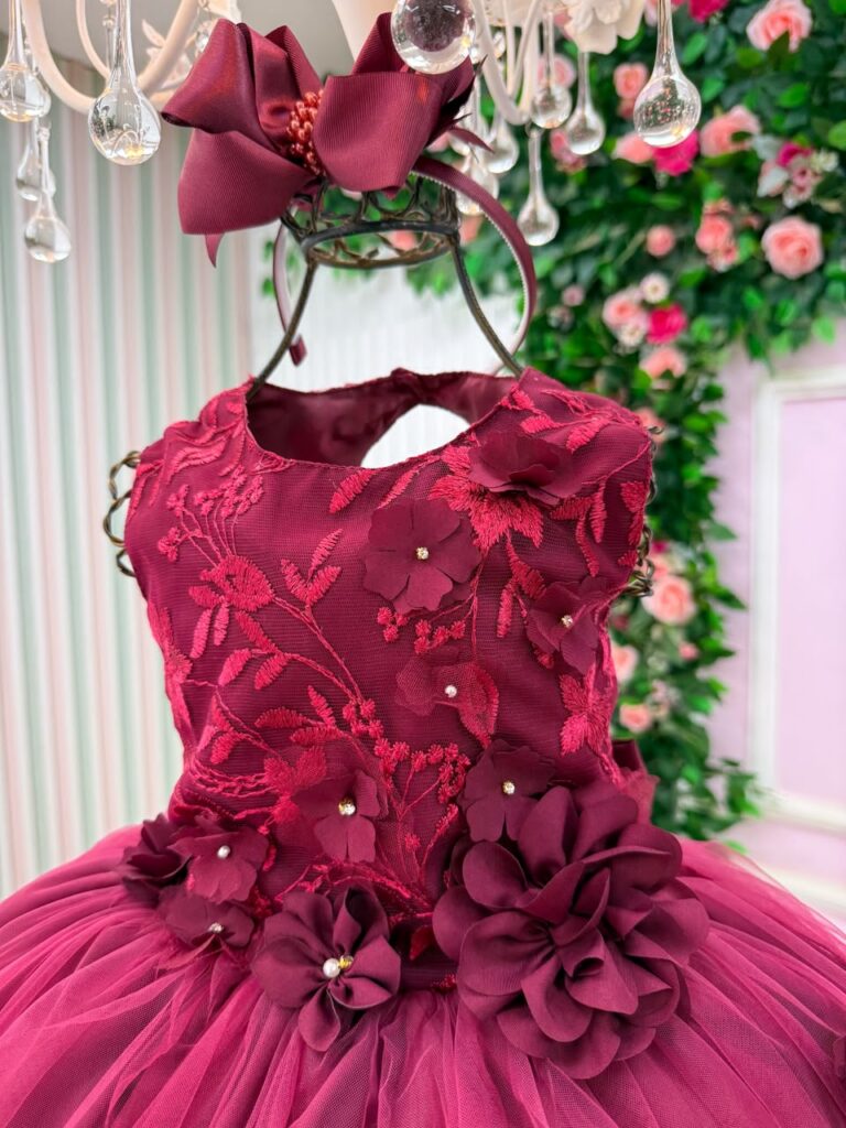 Vestido Juvenil Vila Lele Regata Flores Marsala