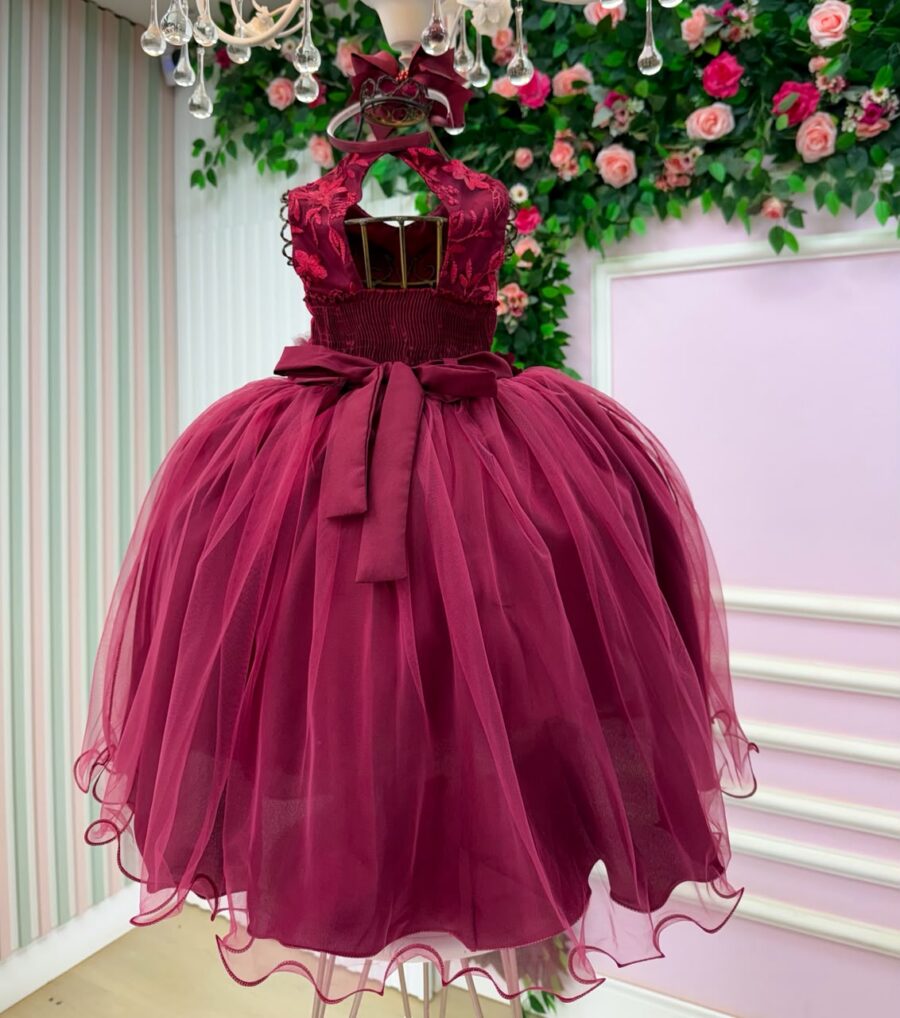 Vestido Juvenil Vila Lele Regata Flores Marsala