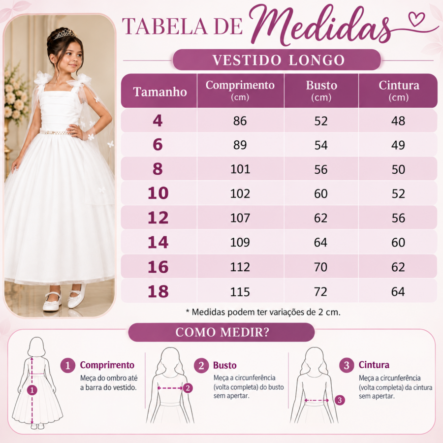 Vestido Infantil Longo Pink com Borboletas Festa