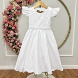 Vestido Infantil Branco Busto Nervura Pérolas Casamento