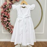 Vestido Infantil Branco Busto Nervura Pérolas Casamento